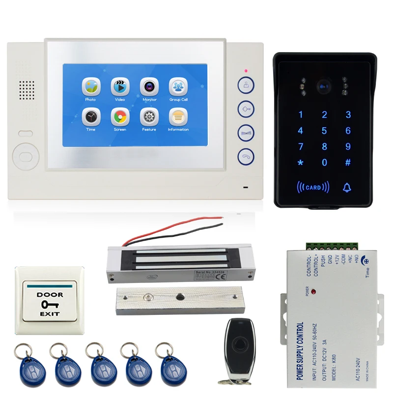 

JEX 7`` TFT Video Door Phone Doorbell Intercom system Kit 1 Voice/Video Record Monitor +700TVL Waterproof Password Camera 1V1