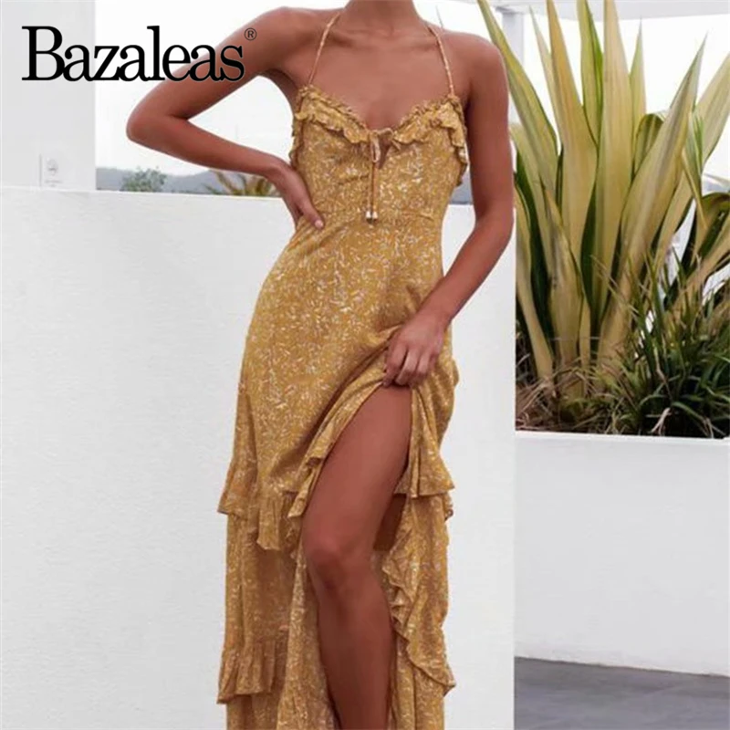 Bazaleas Holiday Yellow Floral Print women Long dress Vintage Chic Bust Bow summer Dress Split women vestidos drop shipping
Bazaleas Holiday Yellow Floral Print women Long dress Vintage Chic Bust Bow summer Dress Split women vestidos drop shipping