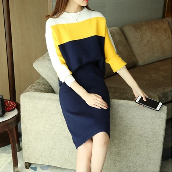 2016 Autumn New Long Sleeve T-Shirt Fashion Collage Color Sweater Knitted Two-piece Dress Fashionable Dress Skirt
2016 Autumn New Long Sleeve T-Shirt Fashion Collage Color Sweater Knitted Two-piece Dress Fashionable Dress Skirt