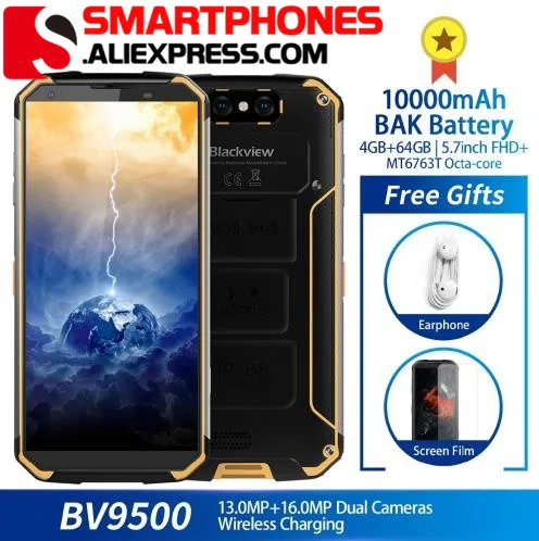 Беспроводное зарядное устройство Blackview BV9500 5 7 "18: 9 FHD + Android 8 1 10000 мАч IP68
