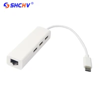 SHCHV USB 3.1 Type-C to RJ45 Ethernet LAN Adapter with 3 Port USB 2.0 Hub USB-C Converter for Macbook Notebook Windows JAN28