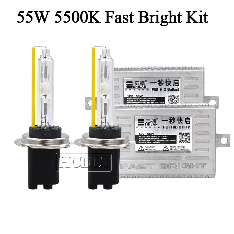 HCDLT 55W 5500K D2H Xenon HID Headlight Kit 12V Car Light Fast Start Ballast 55W Xenon H1 H3 H11 HB3 HB4 9012 H7 HID Bulb Kit (2)