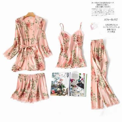 Fashionable Women Floral Lingerie Set Bath Robe+Cami+Shorts+Long Pants 4Pcs Pajama Set Silk Pyjamas Sleepwear Sexy Home Clothes
Fashionable Women Floral Lingerie Set Bath Robe+Cami+Shorts+Long Pants 4Pcs Pajama Set Silk Pyjamas Sleepwear Sexy Home Clothes