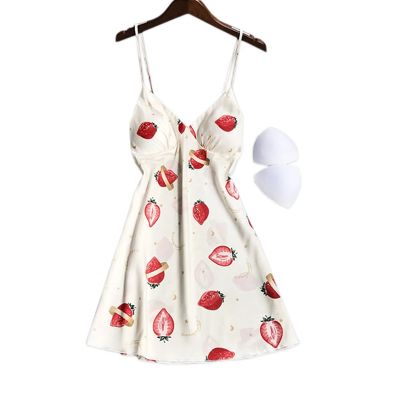 Korea sweet strawberry Summer Satin silk nightdress women pyjamas Sexy Spaghetti Strap nightgowns women sleepwear homedress
Korea sweet strawberry Summer Satin silk nightdress women pyjamas Sexy Spaghetti Strap nightgowns women sleepwear homedress