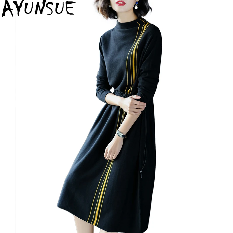 AYUNSUE 2019 New Korean Dresses For Women Autumn Winter Long Sleeve Dress Female 30% Wool Knitted Dress Black robe hiver WYQ1017
AYUNSUE 2019 New Korean Dresses For Women Autumn Winter Long Sleeve Dress Female 30% Wool Knitted Dress Black robe hiver WYQ1017