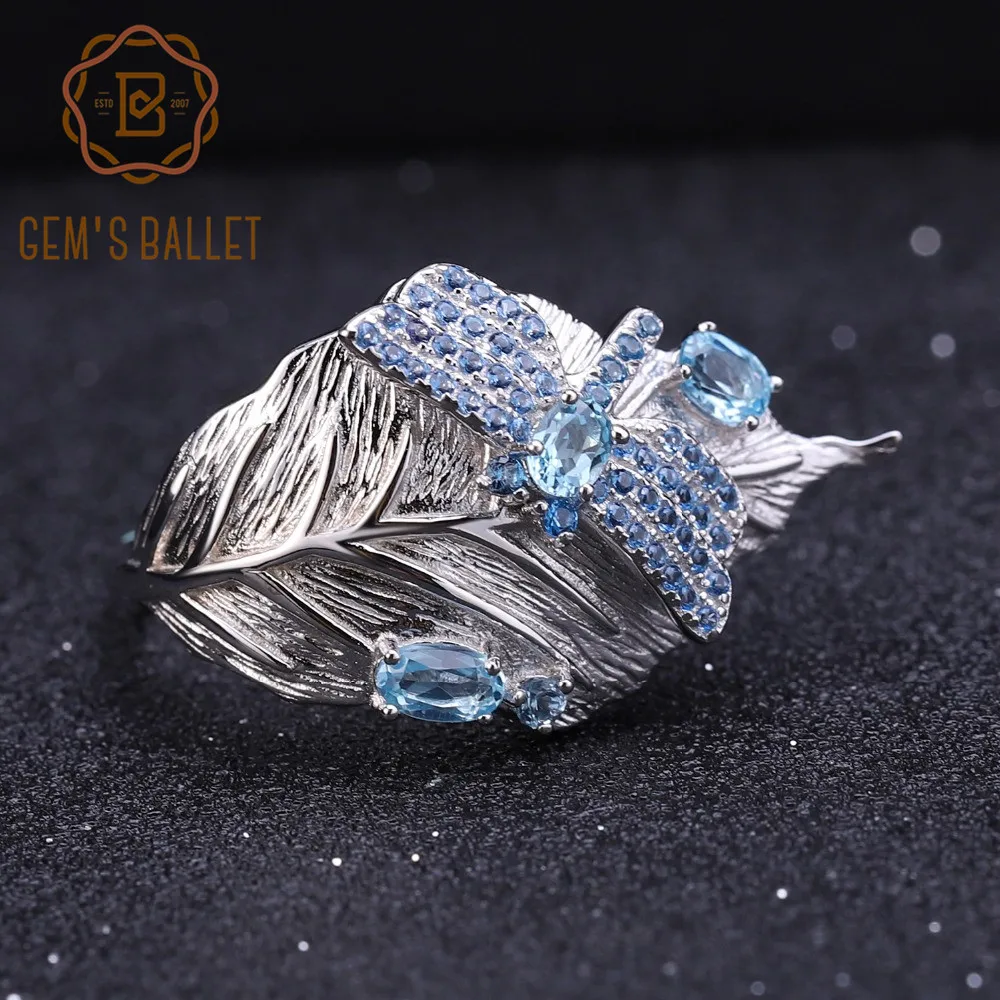 GEM'S BALLET 0.78Ct Natural Swiss Blue Topaz Rings Jewelry 925 Sterling Silver Handmade Dragonfly Leaf Ring for Women Bijoux
GEM'S BALLET 0.78Ct Natural Swiss Blue Topaz Rings Jewelry 925 Sterling Silver Handmade Dragonfly Leaf Ring for Women Bijoux