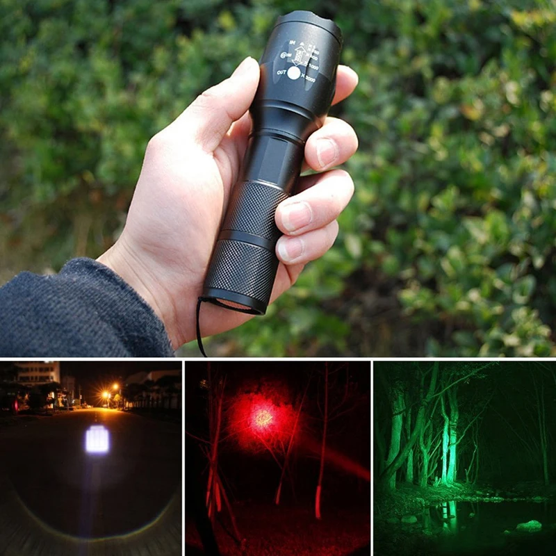 Tri-Color Flashlight 5 Mode Green/Red/White Powerful LEDs-1000 lumens Zoomable Tactical Torch Button magnets for Hinking Camping
Tri-Color Flashlight 5 Mode Green/Red/White Powerful LEDs-1000 lumens Zoomable Tactical Torch Button magnets for Hinking Camping