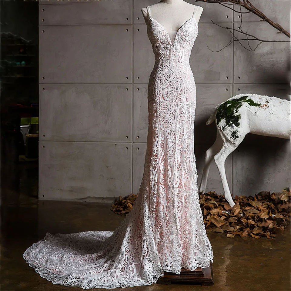 Mermaid Wedding Dresses Zipper Wedding GownV-Neck High Quality Ivory Lace Pink Lining Vestido de Noiva Luxury Bridal Gown
Mermaid Wedding Dresses Zipper Wedding GownV-Neck High Quality Ivory Lace Pink Lining Vestido de Noiva Luxury Bridal Gown