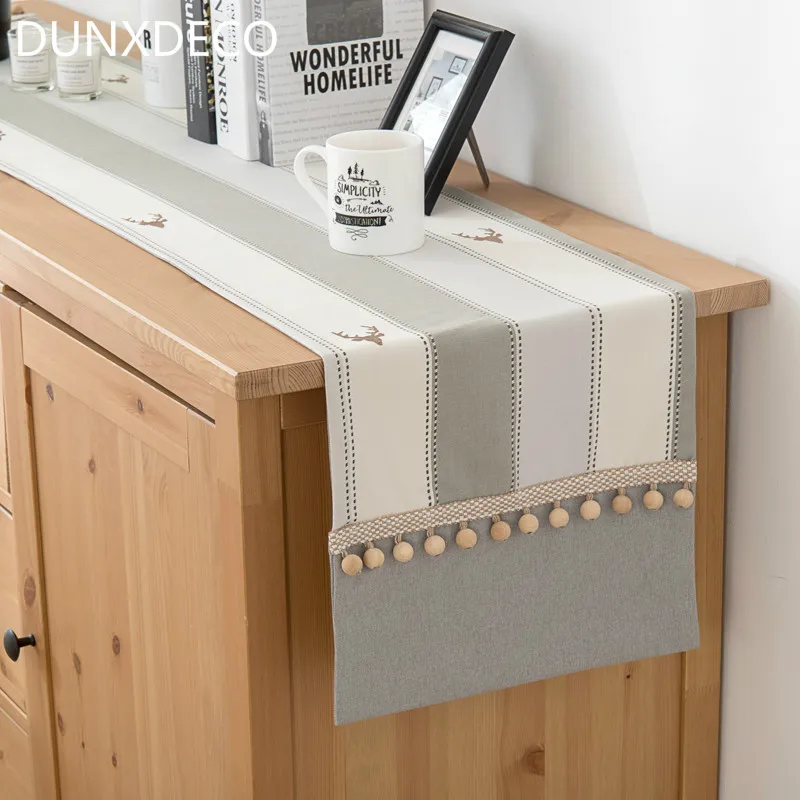 DUNXDECO Table Runner Poly Cotton Blend Modern Simple Gray Stripe Nordic Deer Embroidery Fabric Tablecloth Mesa Party Decoration
DUNXDECO Table Runner Poly Cotton Blend Modern Simple Gray Stripe Nordic Deer Embroidery Fabric Tablecloth Mesa Party Decoration