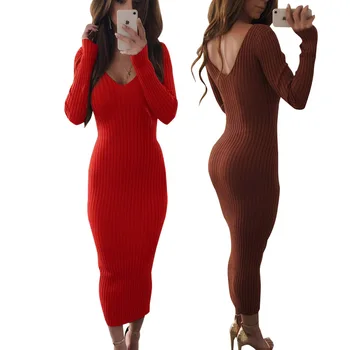 2019 Autumn Winter Fashion Elastic Skinny Ribbed Sweater Dress Sexy Deep V-Neck Solid Long Sleeve Club Party Midi Dress vestidos
2019 Autumn Winter Fashion Elastic Skinny Ribbed Sweater Dress Sexy Deep V-Neck Solid Long Sleeve Club Party Midi Dress vestidos
