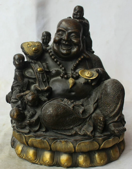 JP S62 11" Chinese Bronze Gild Ru Yi Tong Zi Boy sit Happy Laugh Maitreya Buddha Statue
JP S62 11" Chinese Bronze Gild Ru Yi Tong Zi Boy sit Happy Laugh Maitreya Buddha Statue