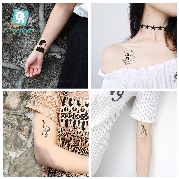 25 Sheets Different Black White Small Tattoo Dark series girl Design Unique Temporary Tattoo Sticker Body Art Fake Hands Tatoo