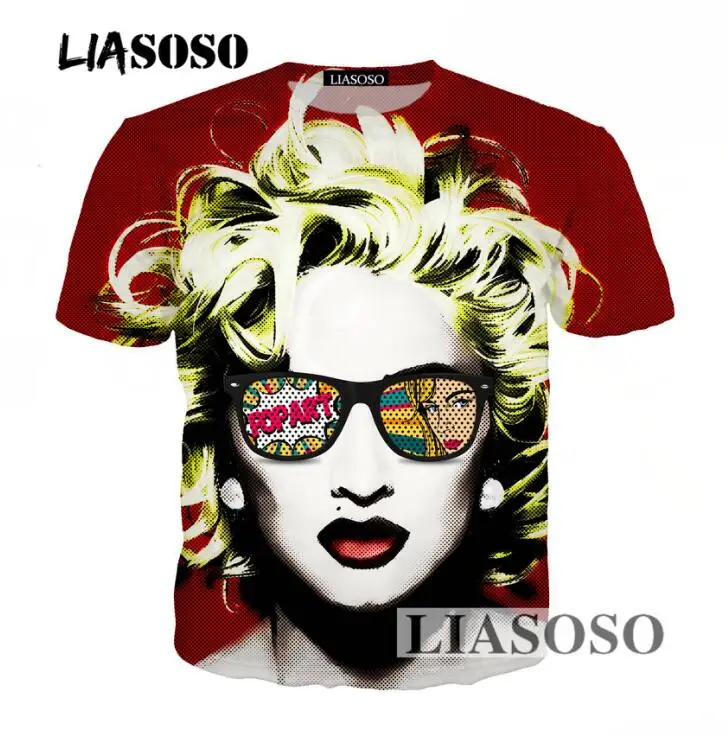 LIASOSO Summer New Fashion Men Women Sweatshirt 3D Print Sexy Singer Madonna T Shirt Short Sleeve Top Harajuku Pullover T284
LIASOSO Summer New Fashion Men Women Sweatshirt 3D Print Sexy Singer Madonna T Shirt Short Sleeve Top Harajuku Pullover T284