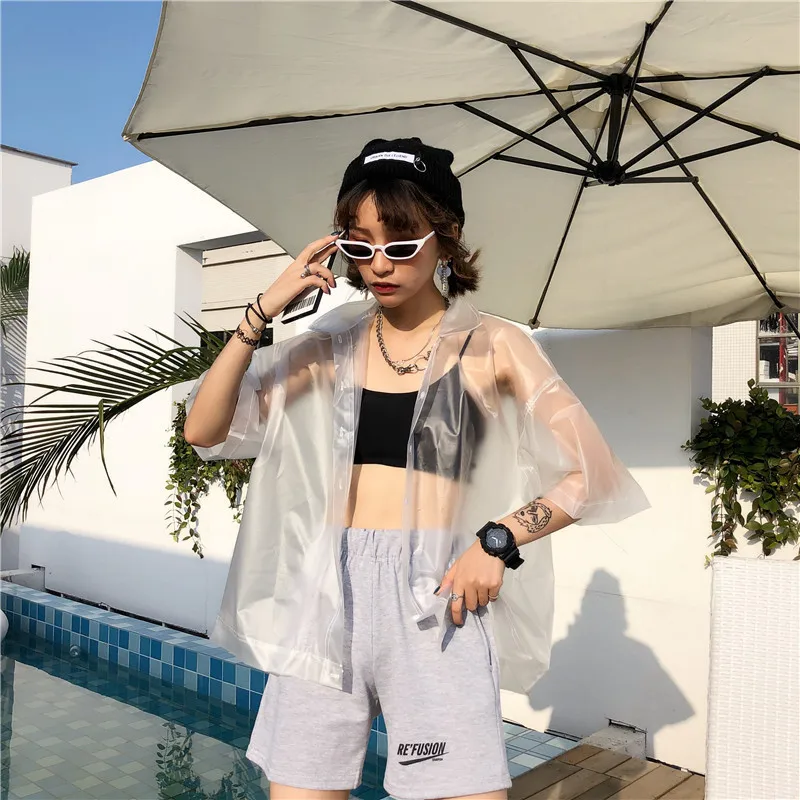 Spring And Summer Trend PVC Plastic Sand Transparent Loose Coat Women | Женская одежда