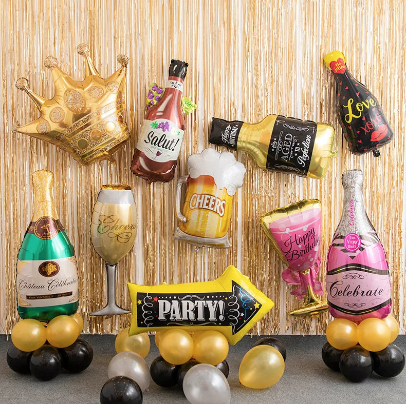 

Adult Party Decorations Whiskey Bottle Flamingo Wine Glass Beer Cup Aluminum Foil Balloon Champagne Cup Goblet Scene Arrangement