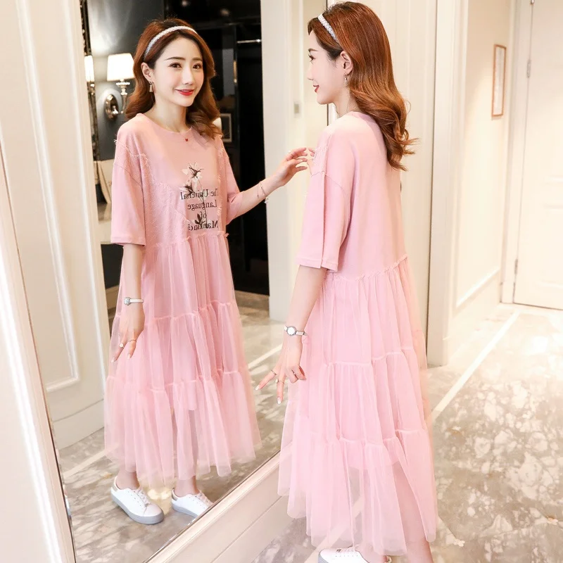 2019 new mesh stitching t-shirt skirt loose Korean version of the wild dress letter print pregnancy skirt
2019 new mesh stitching t-shirt skirt loose Korean version of the wild dress letter print pregnancy skirt