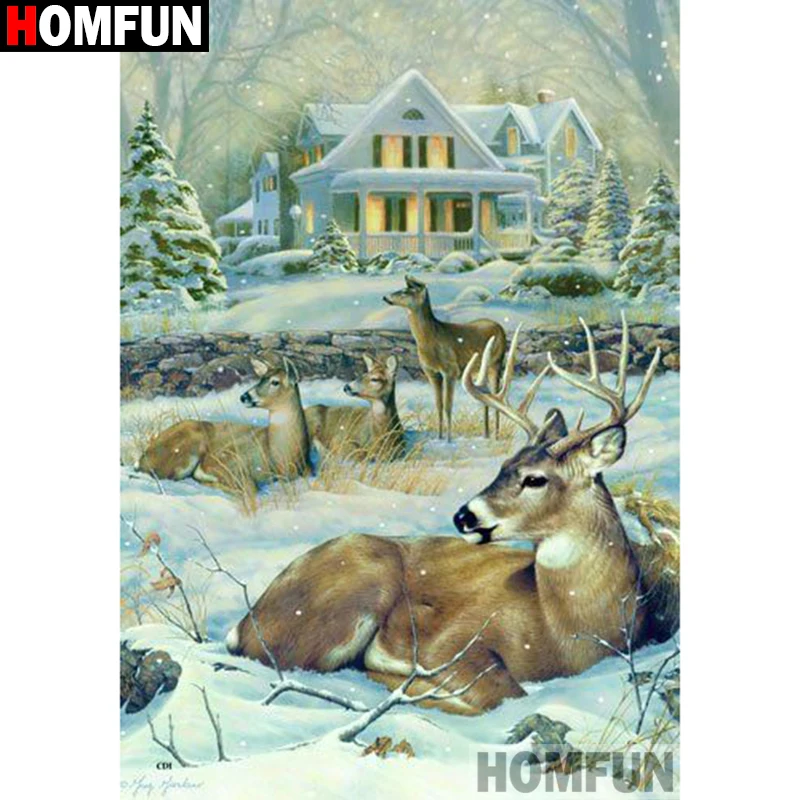 Картина для алмазной вышивки HOMFUN A17689 алмазная 5d-вышивка олень Снежная сцена