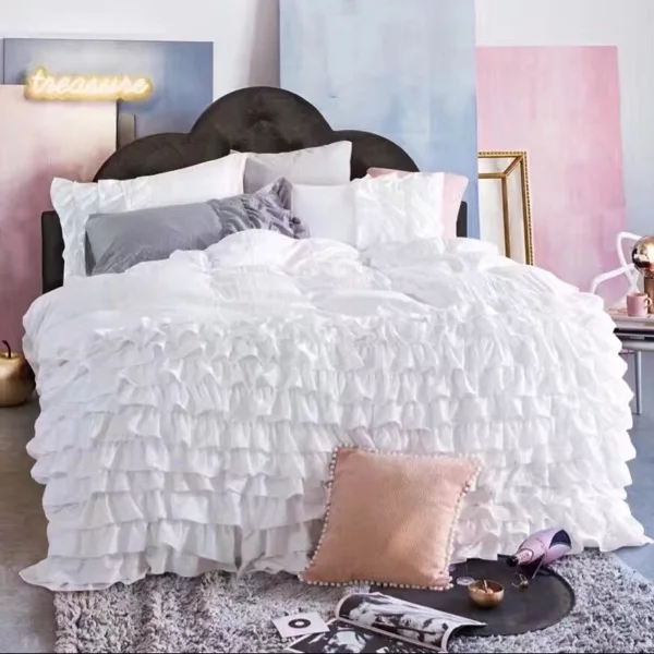 Luxury Cake Ruffle Europe Style White Pink Princess Bedding 4pcs set King Queen size Duvetcover Pillowcase Bedsheet FreeShipping
Luxury Cake Ruffle Europe Style White Pink Princess Bedding 4pcs set King Queen size Duvetcover Pillowcase Bedsheet FreeShipping