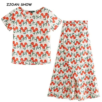 2019 New Retro Red Cherry print Short Sleeve Shirt White Woman O neck Pullover Short Sleeve Blouse Tops + Mid Long Split Skirts
2019 New Retro Red Cherry print Short Sleeve Shirt White Woman O neck Pullover Short Sleeve Blouse Tops + Mid Long Split Skirts