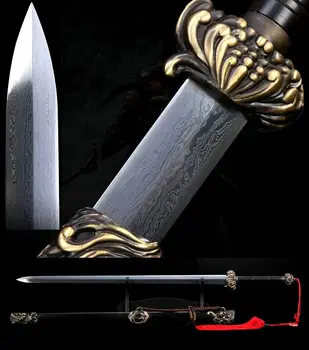 High Quallty Copper Knife fitted Hand-made Chinese WUSHU/ Kungfu Sword Folded Pattern Steel Ebony Wood Saya Han Jian
High Quallty Copper Knife fitted Hand-made Chinese WUSHU/ Kungfu Sword Folded Pattern Steel Ebony Wood Saya Han Jian