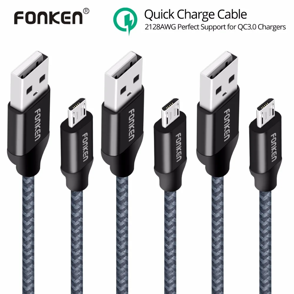 3PCS FONKEN Micro USB Cable Quick Charger Cable 2128AWG QC3.0 2.4A Fast Charging Nylon Braided Data Cable for Smartphone
3PCS FONKEN Micro USB Cable Quick Charger Cable 2128AWG QC3.0 2.4A Fast Charging Nylon Braided Data Cable for Smartphone