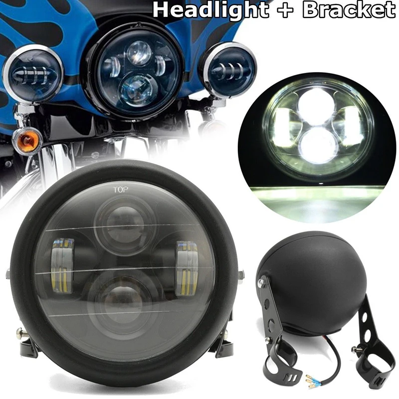 JX-LCLYL Universal 6.5" Motorcycle LED Projector Headlight Lamp+Bracket For Harley
