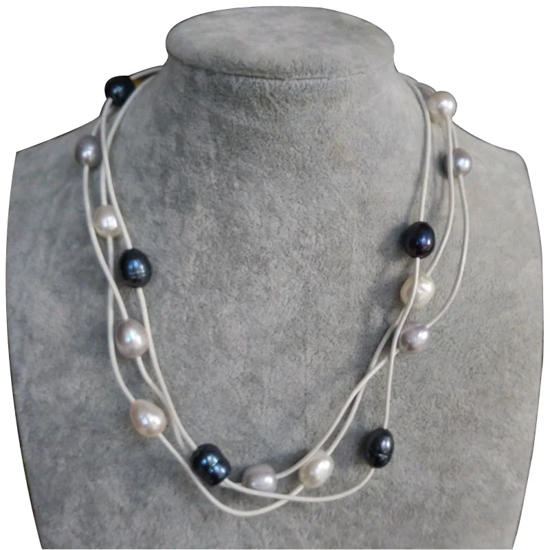 17 inches Three Rows White Leather Natural Handmade Multicolor Oval Freshwater Pearl Necklace
17 inches Three Rows White Leather Natural Handmade Multicolor Oval Freshwater Pearl Necklace