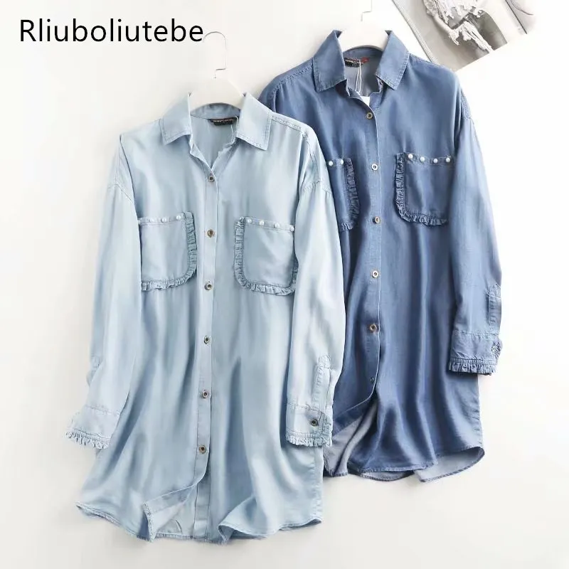 tencel denim women shirt faux pearls beads soft jeans long shirt long sleeves light blue casual loose tops streetwear oversize
tencel denim women shirt faux pearls beads soft jeans long shirt long sleeves light blue casual loose tops streetwear oversize
