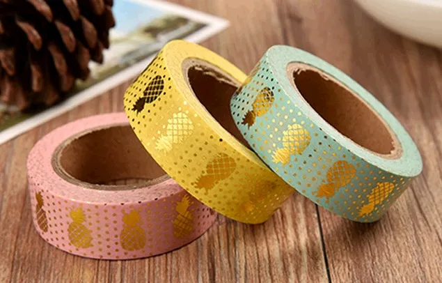 Free Shipping golden foil washi paper tape/ Green ,Pink or Yellow background golden pineapple washi tape/15mm*10m
Free Shipping golden foil washi paper tape/ Green ,Pink or Yellow background golden pineapple washi tape/15mm*10m