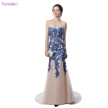 Contrast Color Long Prom Dresses Royal Blue Lace Applique With High Quality Champagne Tulle Mermaid Formal Prom Gown
Contrast Color Long Prom Dresses Royal Blue Lace Applique With High Quality Champagne Tulle Mermaid Formal Prom Gown