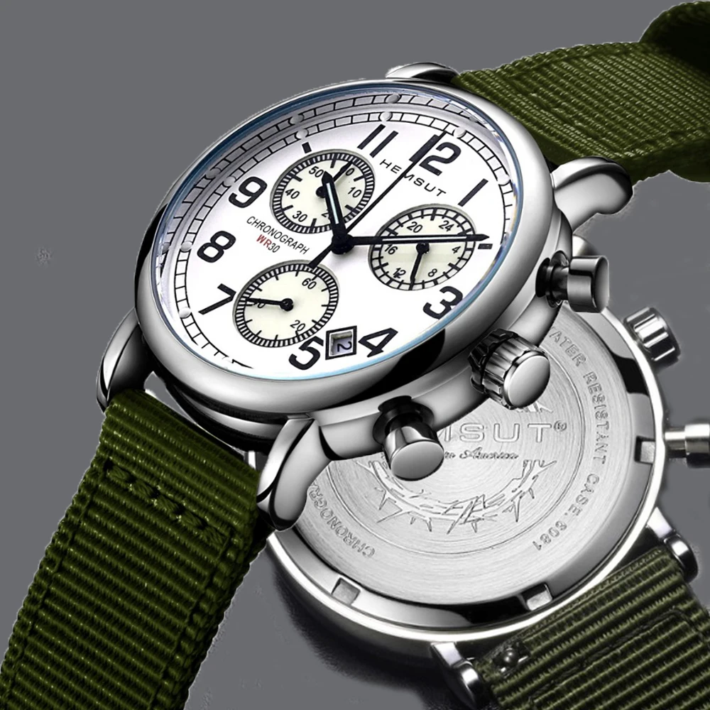 Hemsut Men's Fashion Sports Watch Luminous Hands Quartz Wristwatches Chronograph Green Canvas Band Man Clock relogio masculino
Hemsut Men's Fashion Sports Watch Luminous Hands Quartz Wristwatches Chronograph Green Canvas Band Man Clock relogio masculino