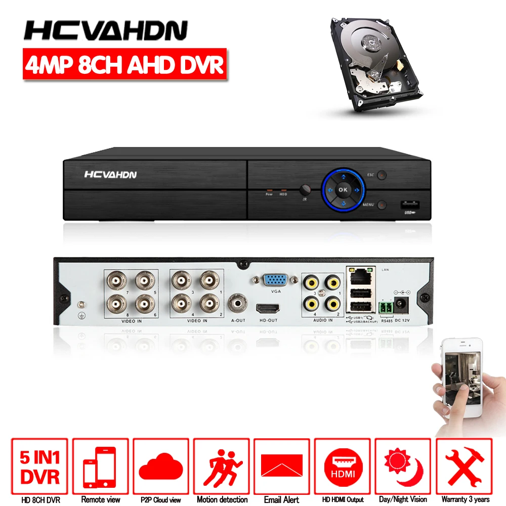 

5 IN 1 AHD CVI TVI CVBS NVR 4Ch 8Ch 16Ch 4MP 5MP Security CCTV DVR NVR XVR Hybrid Video Recorder 4.0MP Onvif Max 6TB P2P View