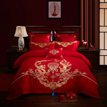 Luxury 100% Cotton Dragon and Phoenix Wedding Bedding Set Embroidery Duvet Cover Bed Sheet Pillowcases Queen King Size 4/6/7pcs
Luxury 100% Cotton Dragon and Phoenix Wedding Bedding Set Embroidery Duvet Cover Bed Sheet Pillowcases Queen King Size 4/6/7pcs