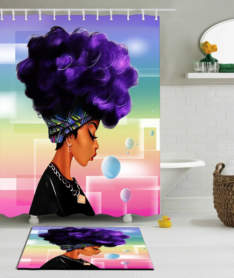 African Woman with Purple Afro Hair Shower Curtain Polyester Fabric Printing Bathroom Curtain Waterproof Home Product
African Woman with Purple Afro Hair Shower Curtain Polyester Fabric Printing Bathroom Curtain Waterproof Home Product