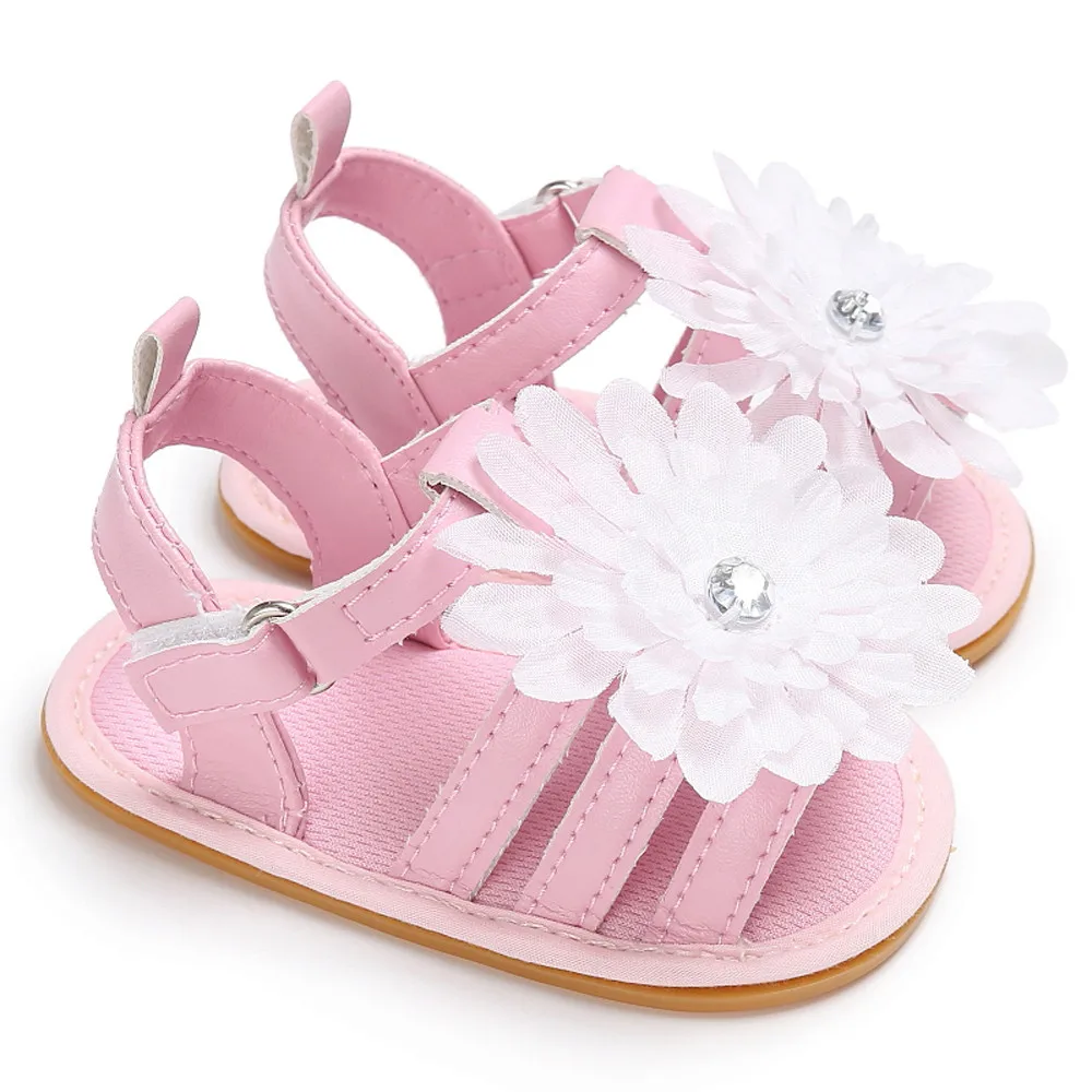 

LONSANT Baby Girls Sandals PU Hook & Loop Flower Toddler Girl Sandals Summer Newborn kids Soft Sole Anti-slip Crib Shoes
