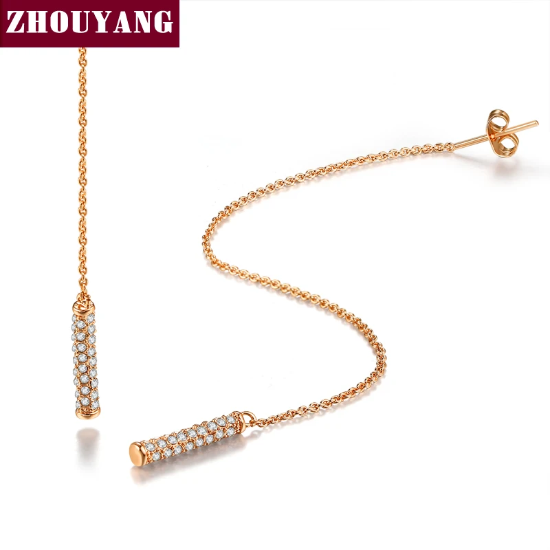 Image Long Cross Drop Earrings 18K Rose Gold Plated Fashion Brand CZ Diamond Punk Jewelry Jewellery For Women Wholesale Brincos ZYE233