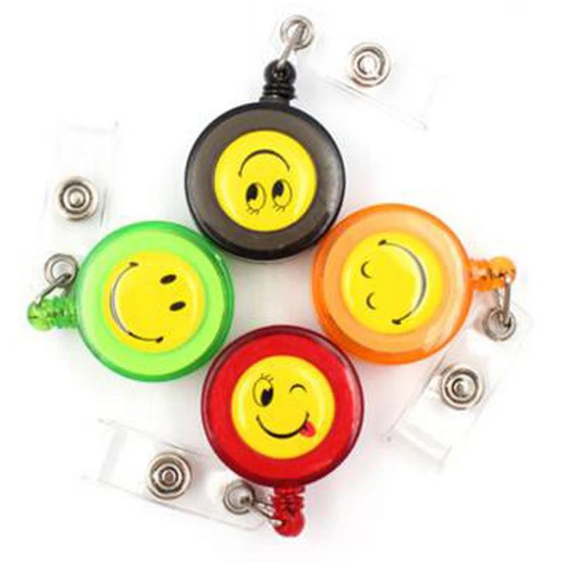 Image New 20pcs Smiling Face Retractable Lanyard ID Card Badge Holder Reels With Clip Keep ID Key and Cell phone Safe Free Shipping