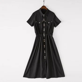 Top Quality New Casual Office Dress 2018 Summer Work Ladies Turn-down Collar Golden Button Short Sleeve A-Line Cotton Dress
Top Quality New Casual Office Dress 2018 Summer Work Ladies Turn-down Collar Golden Button Short Sleeve A-Line Cotton Dress