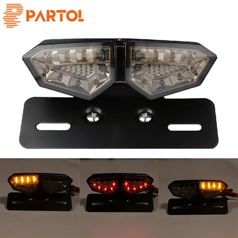 Partol 21W Motorcycle LED Tail Light Smoke Cover Integrated Running Brake Stop Turn Signal Lamp With License Plate Light Bracket
Partol 21W Motorcycle LED Tail Light Smoke Cover Integrated Running Brake Stop Turn Signal Lamp With License Plate Light Bracket