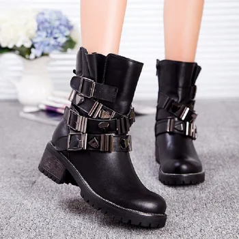 Spring Autumn Women Genuine Leather Mid-Calf Punk Boots Winter Lady Buckle Metal Bling Mid Rock Botas Motorcycle Boots 1907
Spring Autumn Women Genuine Leather Mid-Calf Punk Boots Winter Lady Buckle Metal Bling Mid Rock Botas Motorcycle Boots 1907
