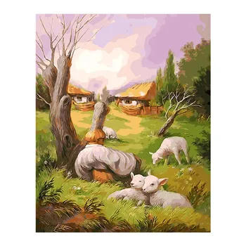 Goats ang tree oil Painting picture By Numbers Drawing by number DIY drawing purple flowers 
Goats ang tree oil Painting picture By Numbers Drawing by number DIY drawing purple flowers