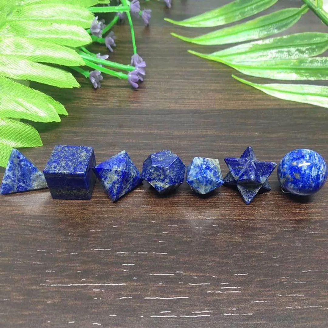 7pcs Lapis Lazuli Platonic Solids Geometric Set Chakra Reiki Healing Crystal