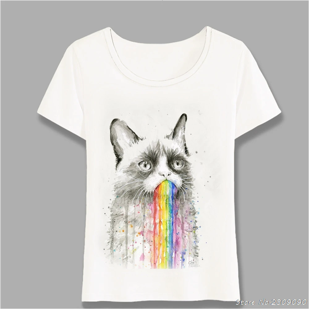 New Grumpy Rainbow Cat Watercolor Print T-Shirt Women Fashion Short Sleeve Summer Funny Cat Design Tops Soft Tee Harajuku
New Grumpy Rainbow Cat Watercolor Print T-Shirt Women Fashion Short Sleeve Summer Funny Cat Design Tops Soft Tee Harajuku
