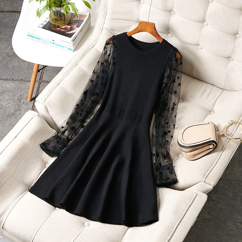 Women little black dress knit sweater patchwork star lace long sleeve a line mini dresses new 2019 spring summer rtet
Women little black dress knit sweater patchwork star lace long sleeve a line mini dresses new 2019 spring summer rtet