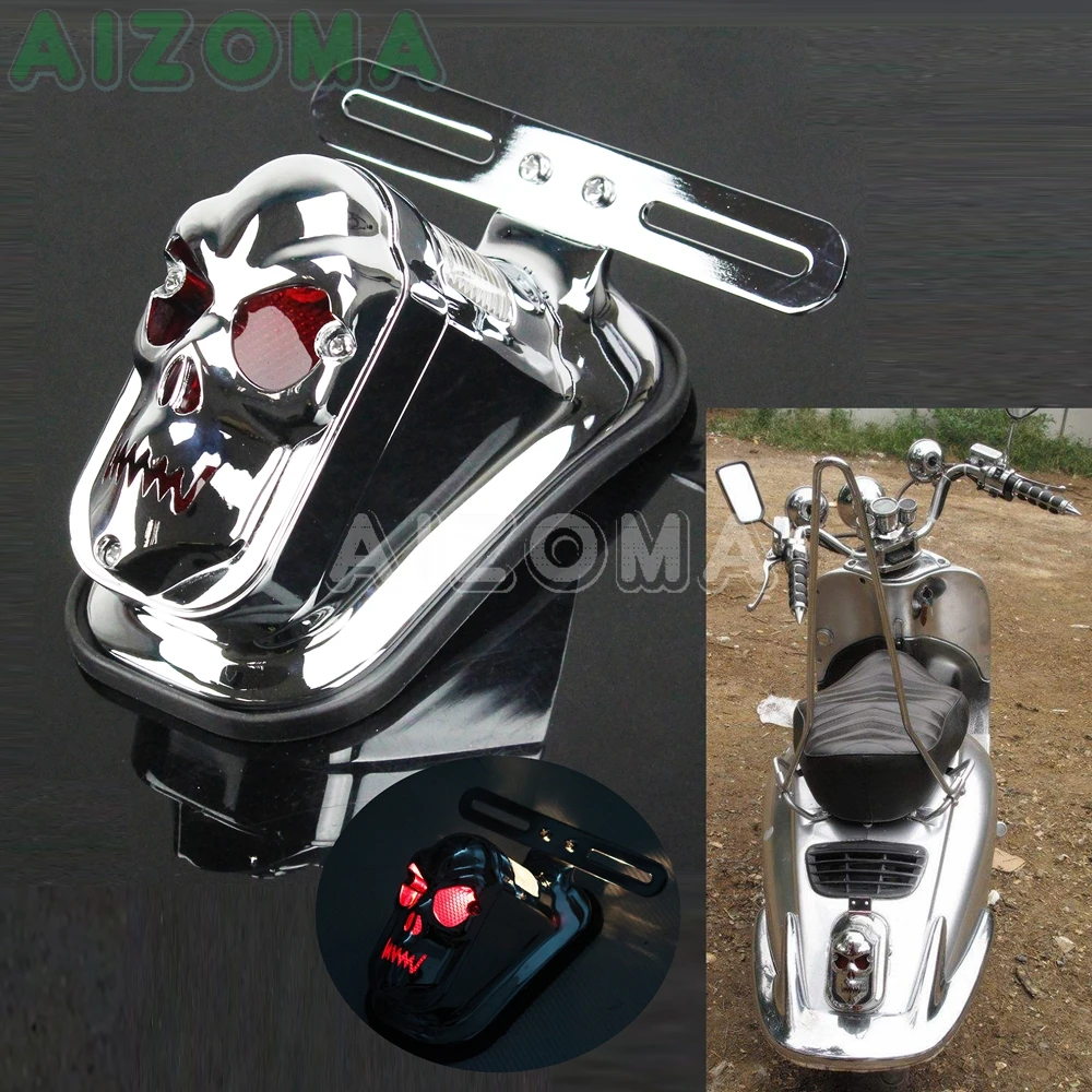 Мотоцикл Алюминий заднее крыло Череп хвост светильник для Harley Bobber Chopper