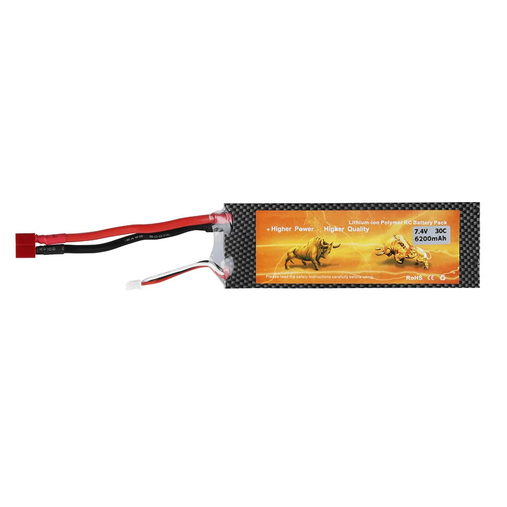 2 X 7.4V 2S 30C 6200mAh Lipo RC Battery Deans T Connector for RC Car Truck Hobby