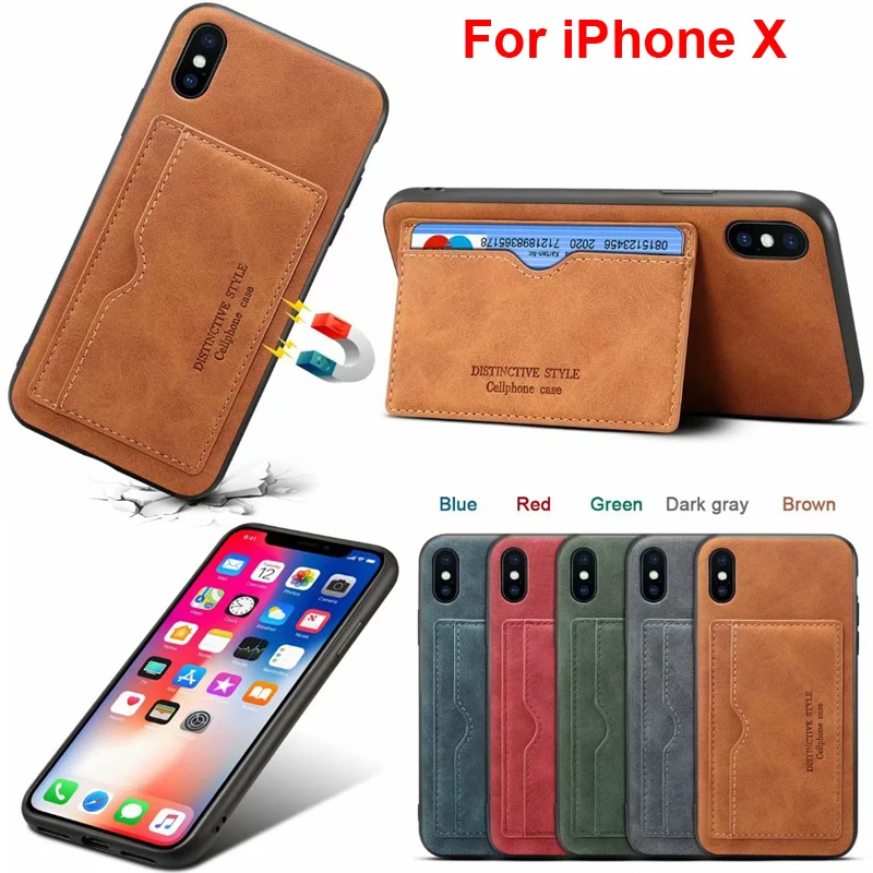 Card Slot Stand Cover for iPhone X Business Case Soft TPU Anti-Knock Shell iPhoneX Bag Sleeve Vintage Style Holder Capa Fundas | Мобильные