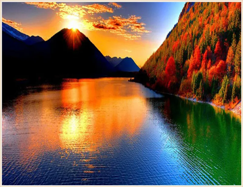DIY Diamond Painting Sunset Canyon River cube drill Cross Stitch Kits Mosaic Embroidery Patterns Rhinestones | Дом и сад