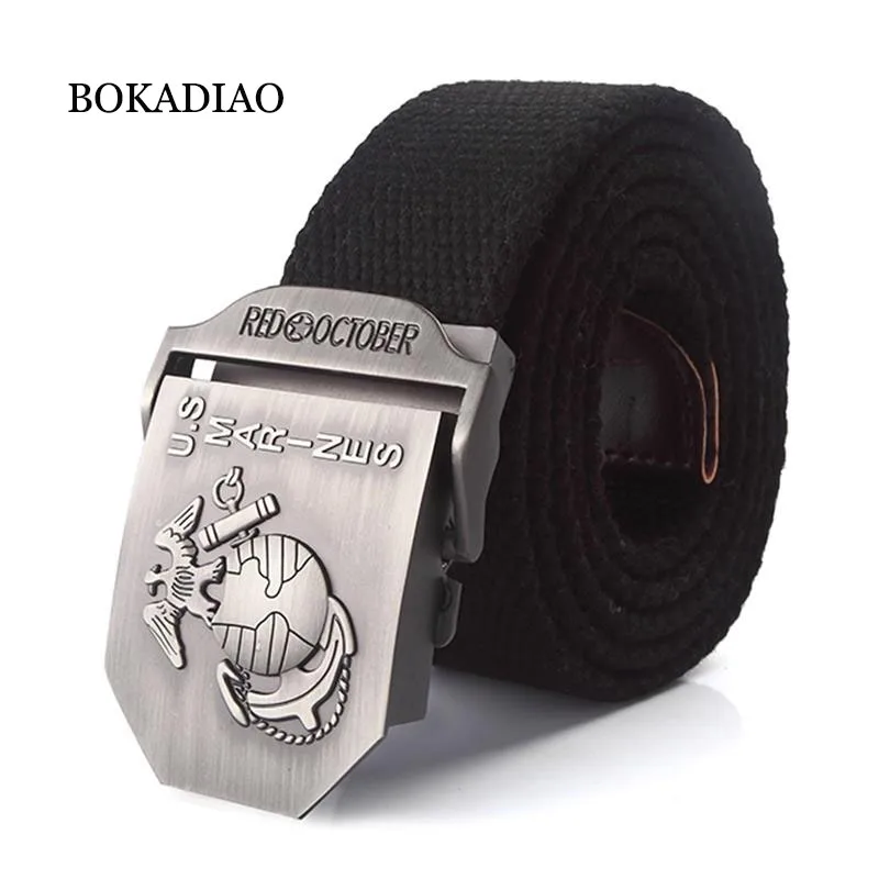 

BOKADIAO Men&Women Military Canvas Belt Luxury US Marines Metal Buckle Jeans Belt Army Tactical Belts Men Waistband Strap Male