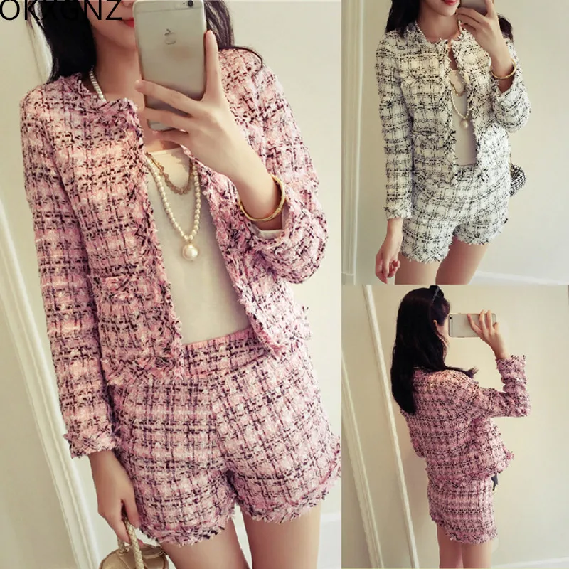 OKXGNZ 2018 Autumn Winter Tweed 2 Piece Set Women Slim Plaid Short Set Fashion Fringed Trim Jacket Coat + Tassels Short Suit
OKXGNZ 2018 Autumn Winter Tweed 2 Piece Set Women Slim Plaid Short Set Fashion Fringed Trim Jacket Coat + Tassels Short Suit